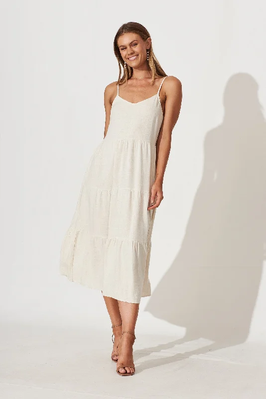 Midi dresses with ribbed textures for a unique and tactile appearanceUtopia Midi Sundress In Oatmeal Linen Blend