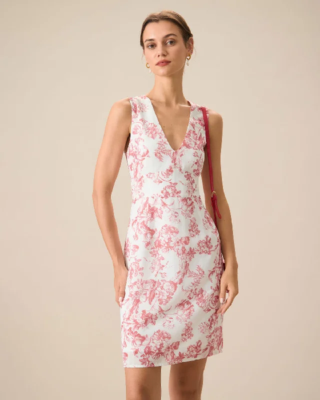 Midi dresses with keyhole backs for a flirty and unexpected detailWomen's Red V-Neck Sleeveless Floral Mini Dress