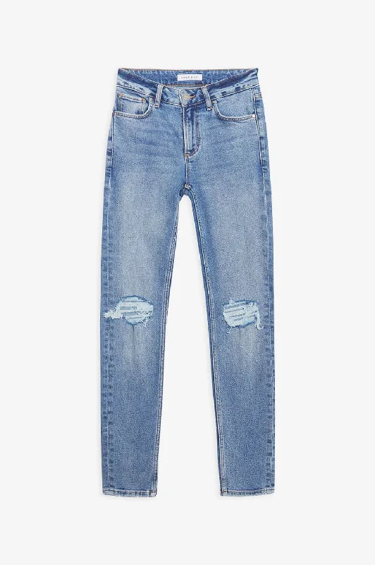 Embroidered women jeans with intricate patternsAnine Bing Gabe Jean in Light Destructed Indigo