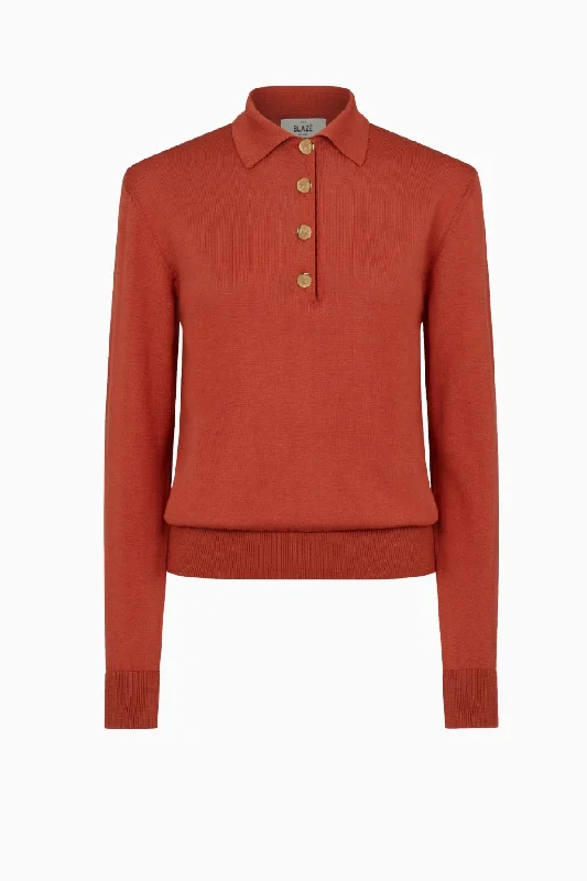 Denim Top with a Belted Waist for a Defined SilhouetteBlazé Milano Alegria Polo Knit Jumper - Rust Denim Top with a Belted Waist for a Defined SilhouetteBlazé Milano Alegria Polo Knit Jumper - Rust