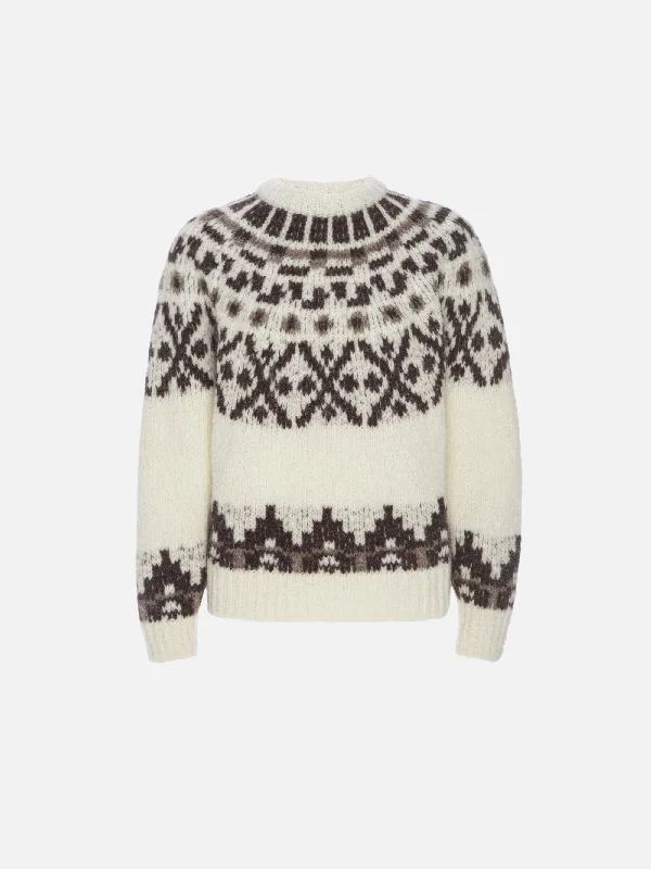Button - Down Denim Top with a Classic DesignFair Isle Sweater -- Cream Multi