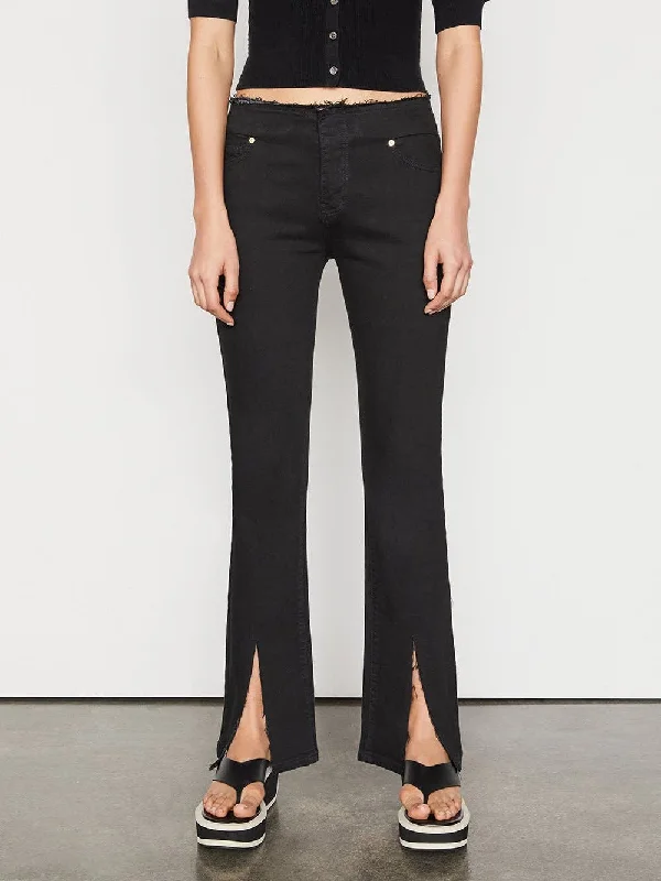 Cargo women jeans with multiple pockets for added functionalityFrame Cut Off Waist Mini Boot Slit - Film Noir