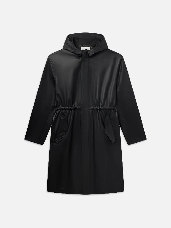 Denim Top with a Collared Neckline for a Preppy StyleLeather Parka -- Black