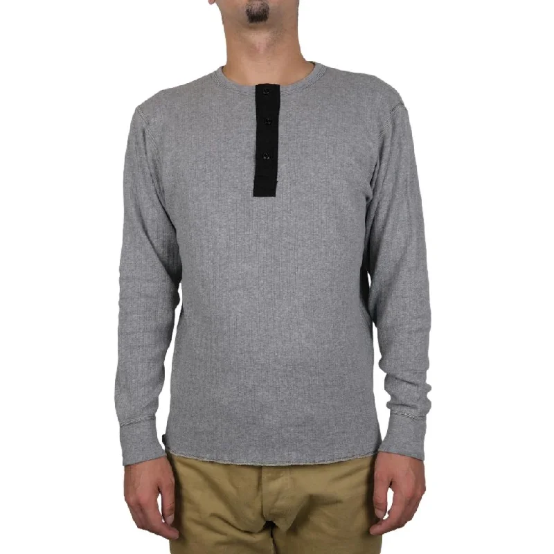 Wide - leg women jeans for a modern and relaxed vibeLoop & Weft Smooth Drop Needle Rib Knit L/S Henley (Gray)