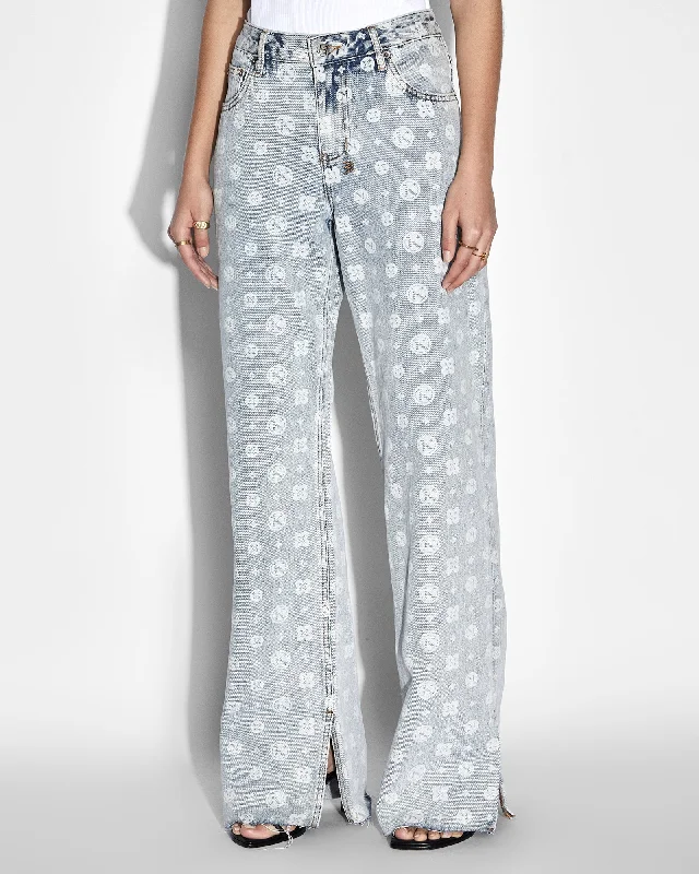 Ripped women jeans for a rebellious and fashion - forward styleLOW RIDER MONOGRAM SPLITS