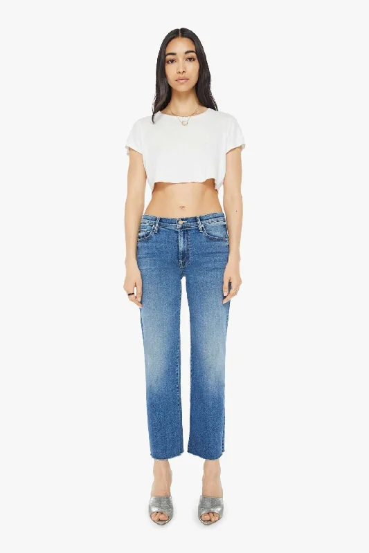 Cropped Denim Top to Pair with High - Waisted BottomsMother The Mid Rise Rambler Zip Ankle Fray Jean - What's Your Sign