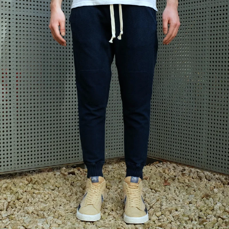 Denim Top with a Collared Neckline for a Preppy StyleOD+LW Indigo Dyed Latch Pile Military Sweatpants