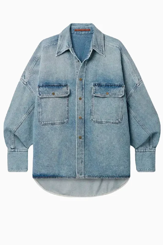 Denim Top for a Beachside Picnic with a Laid - Back StylePetar Petrov Oversized Denim Shacket - Light Blue Denim Top for a Beachside Picnic with a Laid - Back StylePetar Petrov Oversized Denim Shacket - Light Blue