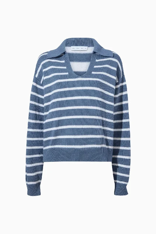 Denim Top with a Belted Waist for a Defined SilhouetteProenza Schouler White Label Stripe Murphy Knit Sweater - Slate/ Chalk Denim Top with a Belted Waist for a Defined SilhouetteProenza Schouler White Label Stripe Murphy Knit Sweater - Slate/ Chalk