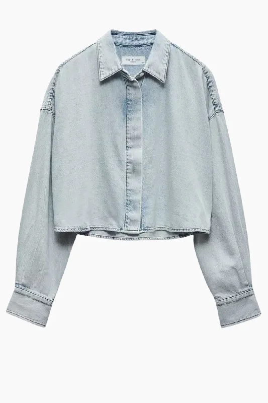 Patchwork Denim Top with a Unique and Artistic AppealRag & Bone Ultra Featherweight Beatrice Cropped Shirt - Raquel