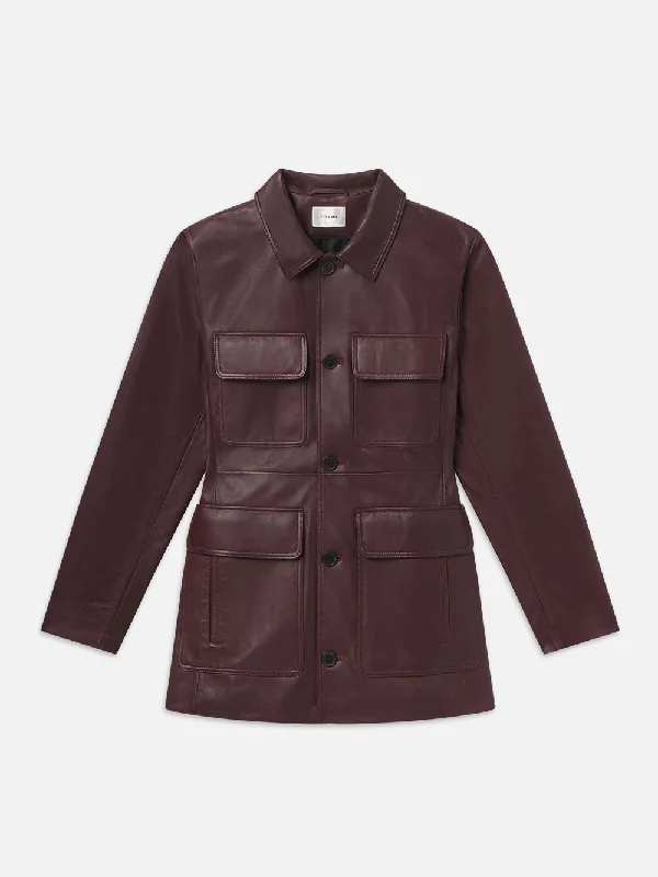 Denim Top with a Floral Print for a Feminine TouchLeather Safari Jacket -- Wine