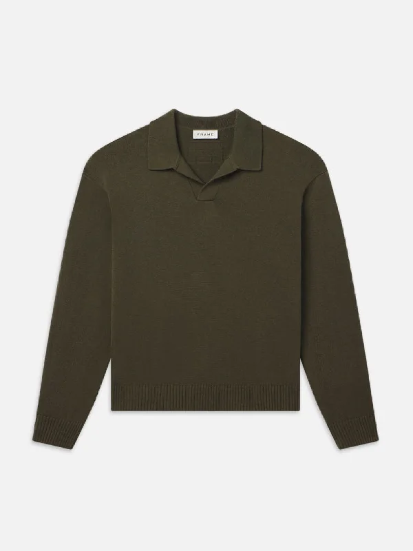 Button - fly women jeans with a traditional touchSilk Blend Polo Sweater -- Dark Olive