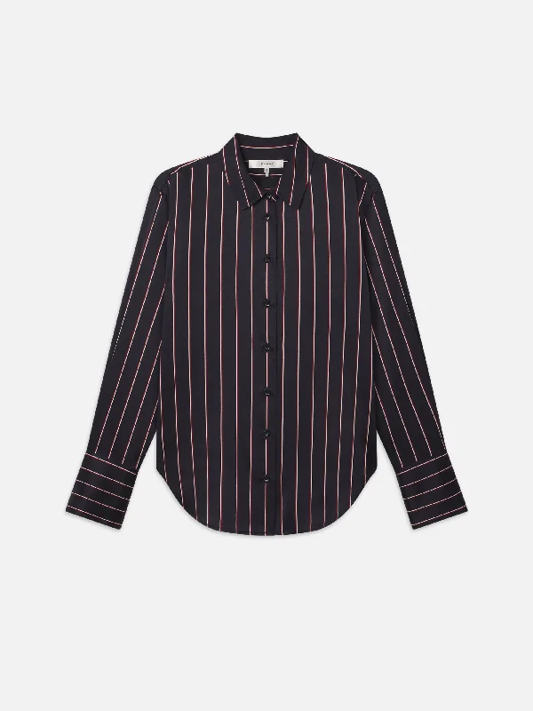 Distressed Denim Top for a Trendy and Edgy LookThe Standard Shirt -- Navy Stripe Multi Distressed Denim Top for a Trendy and Edgy LookThe Standard Shirt -- Navy Stripe Multi
