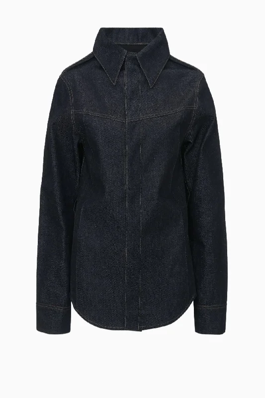 Embellished women jeans with studs or rhinestones for a glamorous touchVictoria Beckham Denim Shirt with Front Yoke Detail - Dark Indigo Rinse