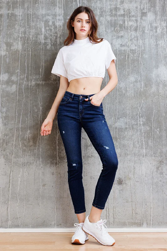 High - waisted women jeans for a flattering silhouetteHigh Rise Destructed Skinny Jeans