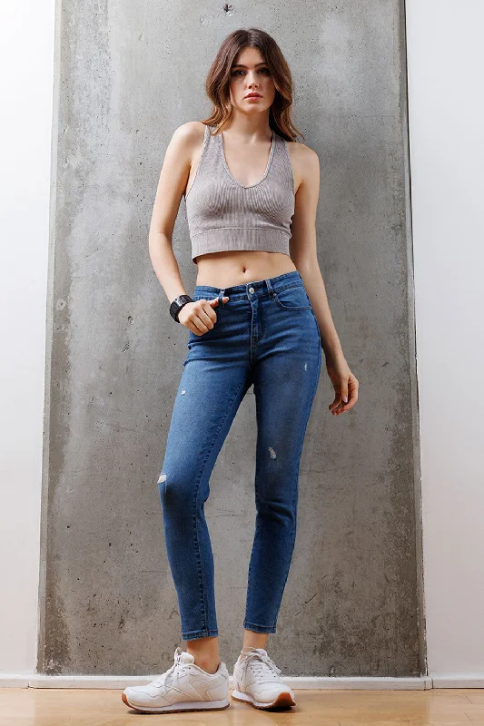 High - rise flare women jeans for a 70s - inspired lookHigh Rise Destructed Skinny Jeans