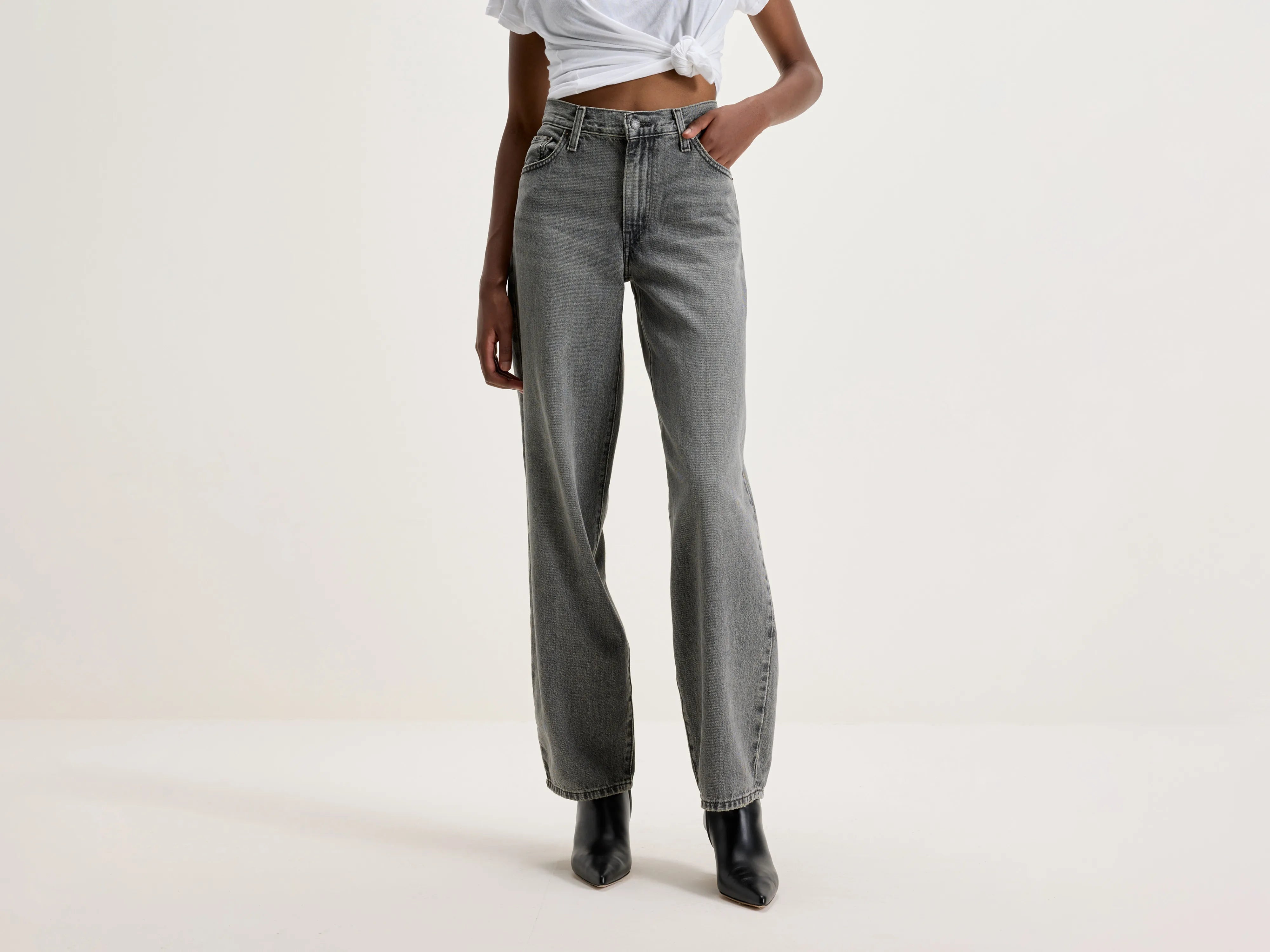 Oversized Denim Top for a Relaxed and Casual VibeBaggy Dad Jeans (242 / W / GREY)