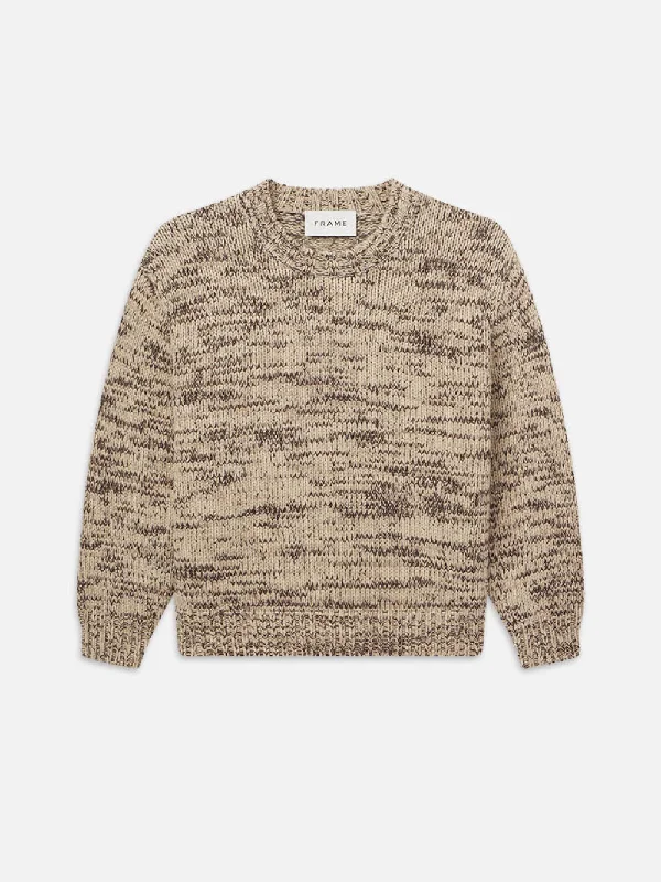 Embroidered Denim Top with Intricate PatternsWool Blend Crewneck -- Cream/Brown