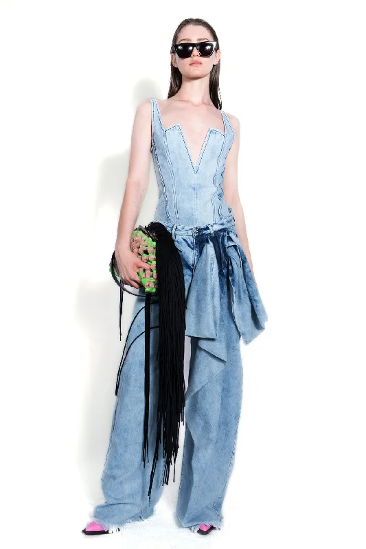 Women's striped business pants Bootcut women jeans to complement various shoe styles ACID WASH BOYFRIEND TROUSERS WITH BIG BOW