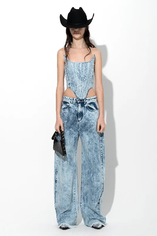 Women's cotton jogger pants Acid - wash women jeans with a retro finish ACID WASH DENIM SHAPED CORSET