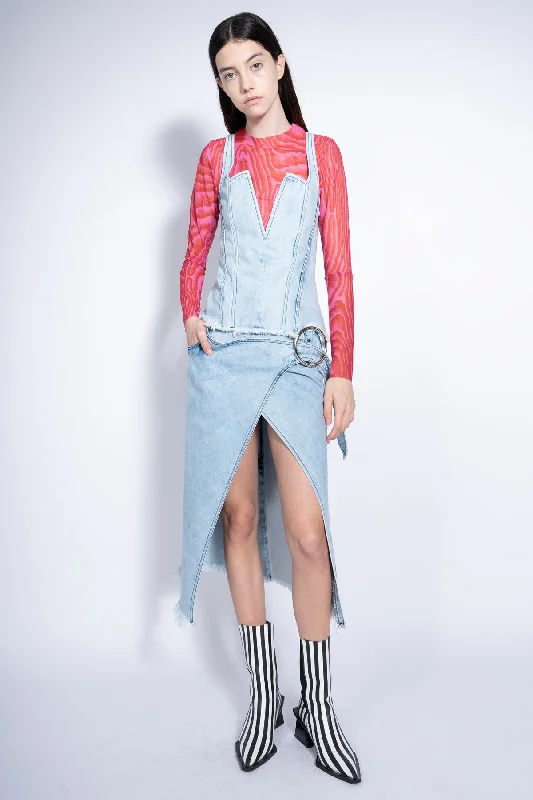 Women's flared office pants Ripped women jeans for a rebellious and fashion - forward style ACID WASH SKIRT WITH SIDE SPLIT