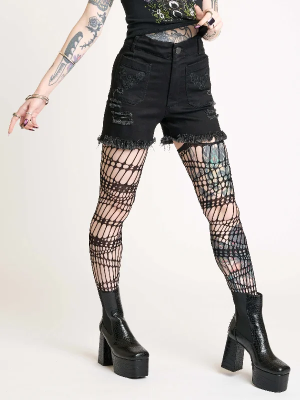Women's elastic - waist lounge pants Acid - wash women jeans with a retro finish Bat Embroidered Denim Shorts Women's elastic - waist lounge pants Acid - wash women jeans with a retro finish Bat Embroidered Denim Shorts