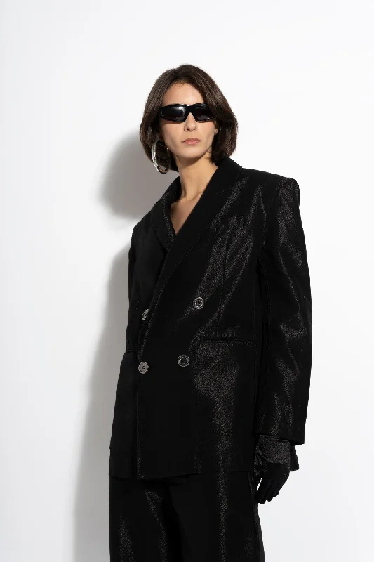 Women's polyester workout pants Button - fly women jeans with a traditional touch BLACK LUREX OVERSIZED BLAZER