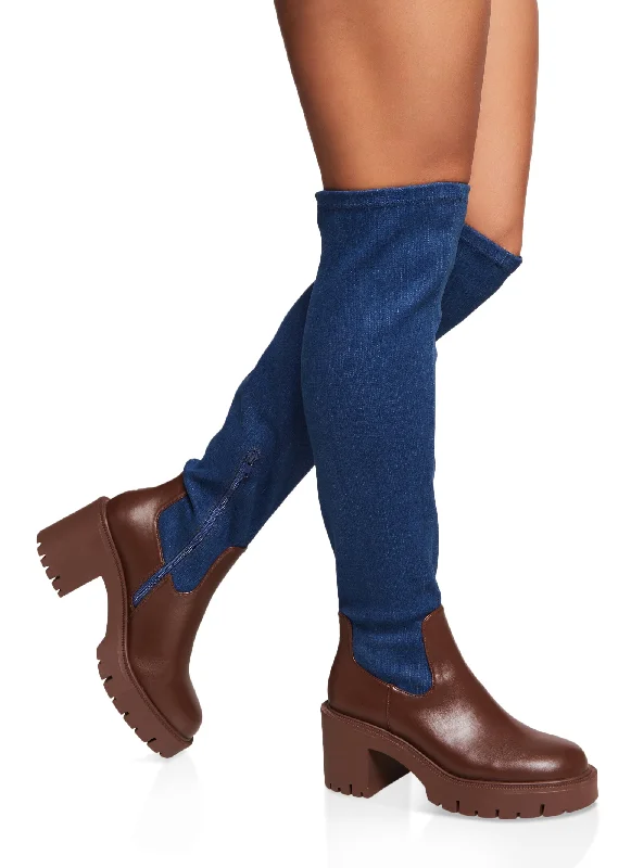 Women's low - rise denim pants Distressed women jeans for a trendy and edgy look Mid Heel Platform Over the Knee Boots Women's low - rise denim pants Distressed women jeans for a trendy and edgy look Mid Heel Platform Over the Knee Boots