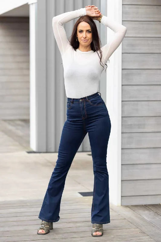 Women's tassel - adorned boho pants Embellished women jeans with studs or rhinestones for a glamorous touch Bowie Dark Blue Flare Jean Women's tassel - adorned boho pants Embellished women jeans with studs or rhinestones for a glamorous touch Bowie Dark Blue Flare Jean