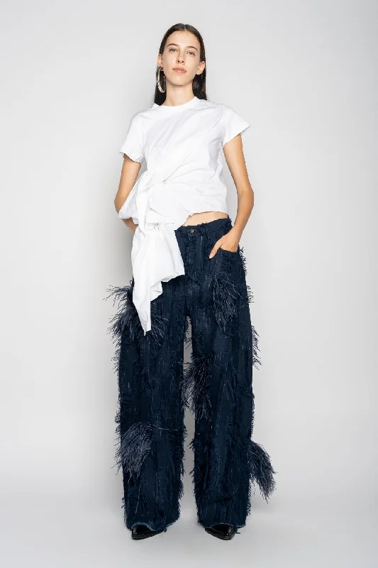 Women's tie - dye festival pants Straight - leg women jeans with a classic and timeless appeal BOYFRIEND TROUSERS IN SHREDDED NAVY DENIM Women's tie - dye festival pants Straight - leg women jeans with a classic and timeless appeal BOYFRIEND TROUSERS IN SHREDDED NAVY DENIM