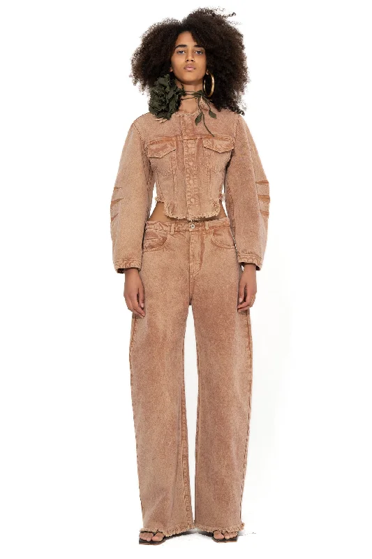 Women's pants for cocktail parties Distressed women jeans for a trendy and edgy look BROWN BOYFRIEND TROUSERS