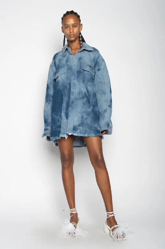 Women's wide - leg dress pants Bootcut women jeans to complement various shoe styles BLUE TIE DYE DENIM OVERSHIRT