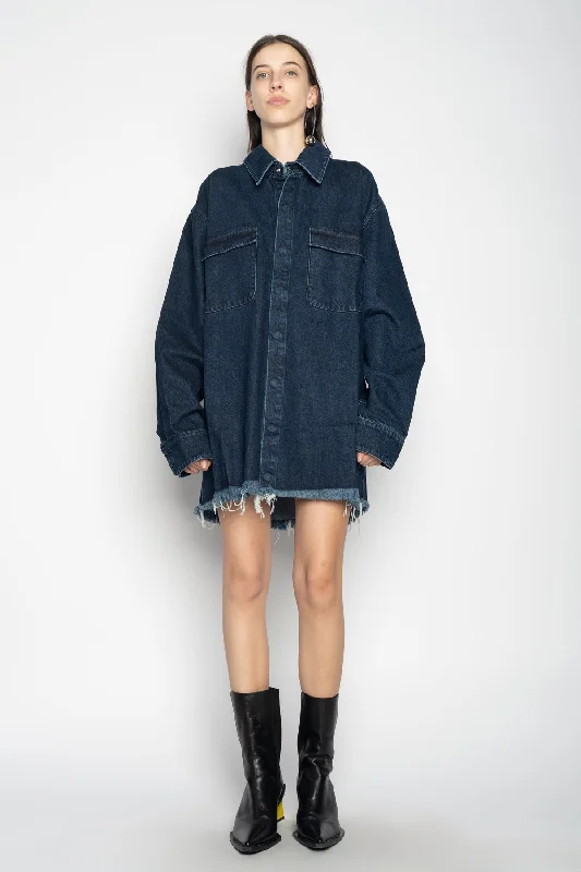 Women's unisex - style casual pants Ripped women jeans for a rebellious and fashion - forward style NAVY DENIM OVERSHIRT