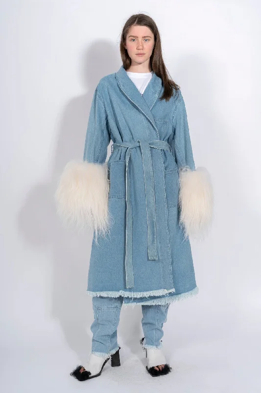 Women's pants for job interviews Skinny women jeans with a form - fitting design DRESSING GOWN COAT WITH SHEARLING CUFFS