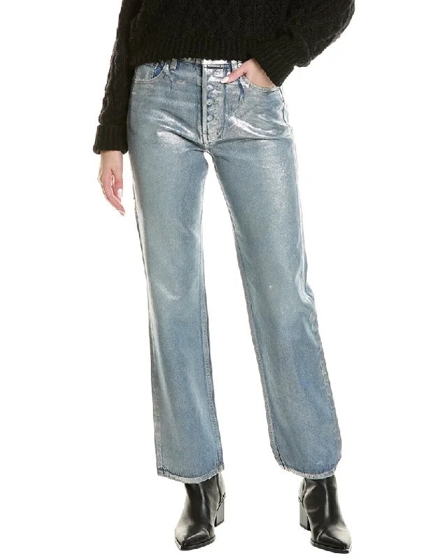 Women's cargo hiking pants Embroidered women jeans with intricate patterns EB DENIM High-Rise Silver Straight Jean