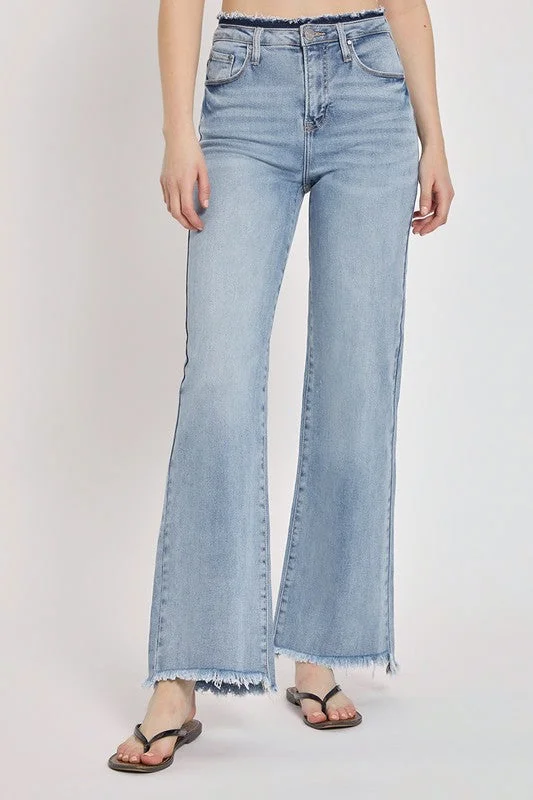 Women's pants for gym workouts Light - wash women jeans for a fresh and summery appearance Frayed Wide Leg Light Jeans