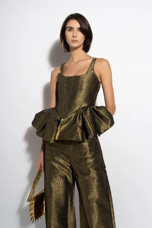 Women's wide - leg dress pants Bootcut women jeans to complement various shoe styles GOLD LUREX FITTED CORSET