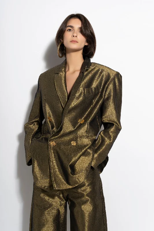 Women's pants for snowboarding Button - fly women jeans with a traditional touch GOLD LUREX OVERSIZED BLAZER