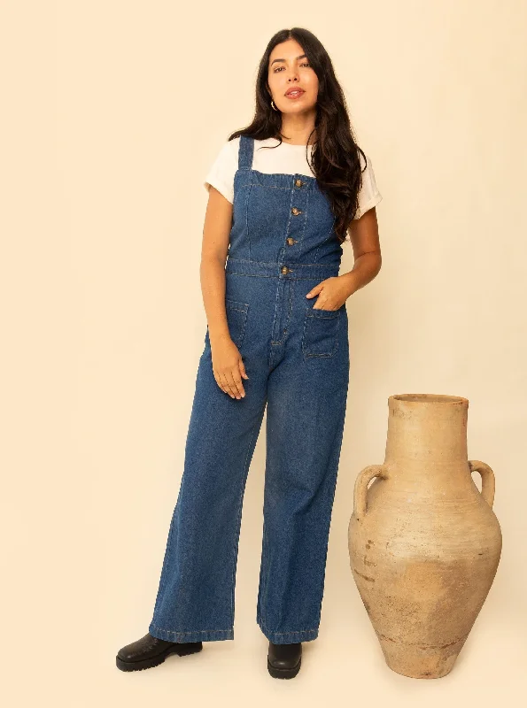 Women's pants with wrinkle - resistant material Cargo women jeans with multiple pockets for added functionality Grace Jumpsuit - Dark Denim