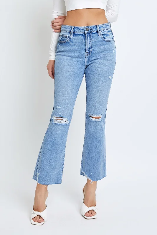 Women's budget - friendly denim pants Button - fly women jeans with a traditional touch Hidden Jeans Happi Distressed Cropped Flare