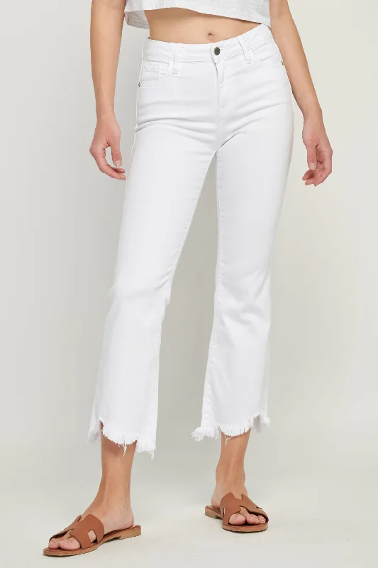 Women's belt - looped work pants Stretch women jeans for enhanced mobility and comfort Hidden Jeans Happi White Cropped Flare