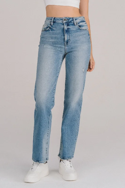 Women's matching top and pants set Mom jeans for a nostalgic and casual look Hidden Jeans Tracey Light Wash Straight Leg