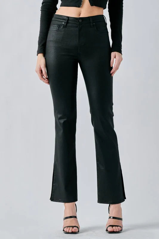 Women's pants with quick - dry fabric Button - fly women jeans with a traditional touch Hidden Jeans Black Cropped Jeans