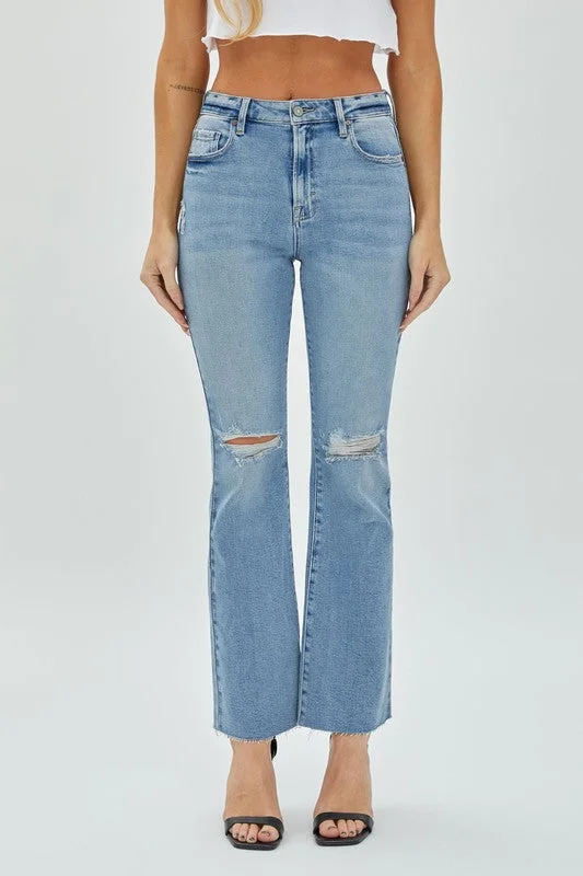 Women's pants for music festivals Ripped women jeans for a rebellious and fashion - forward style Hidden Jeans Medium Light Distressed Bootcut Jeans
