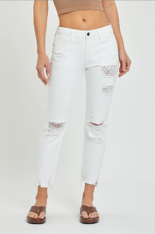 Women's summer - weight linen pants High - waisted women jeans for a flattering silhouette Hidden Jeans White Boyfriend Jeans