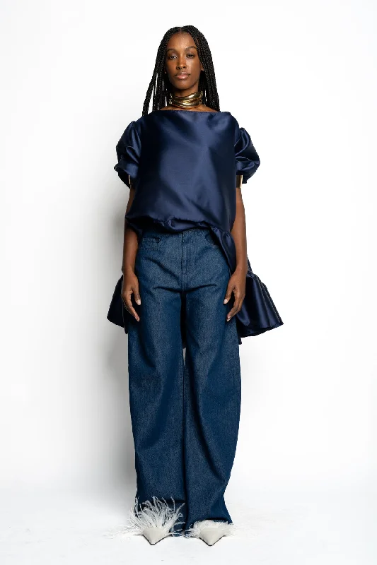 Women's striped business pants Bootcut women jeans to complement various shoe styles INDIGO BOYFRIEND TROUSERS