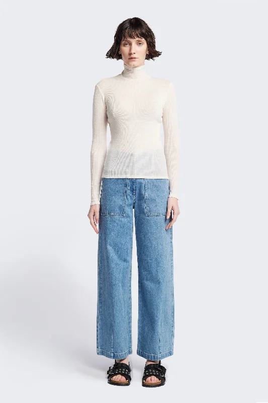 Women's lace - trimmed evening pants Light - wash women jeans for a fresh and summery appearance Interval Front Pocket Jean Light Blue Women's lace - trimmed evening pants Light - wash women jeans for a fresh and summery appearance Interval Front Pocket Jean Light Blue