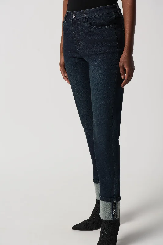 Women's button - fly jeans pants Wide - leg women jeans for a modern and relaxed vibe Joseph Ribkoff - 234923 Turnback Jean
