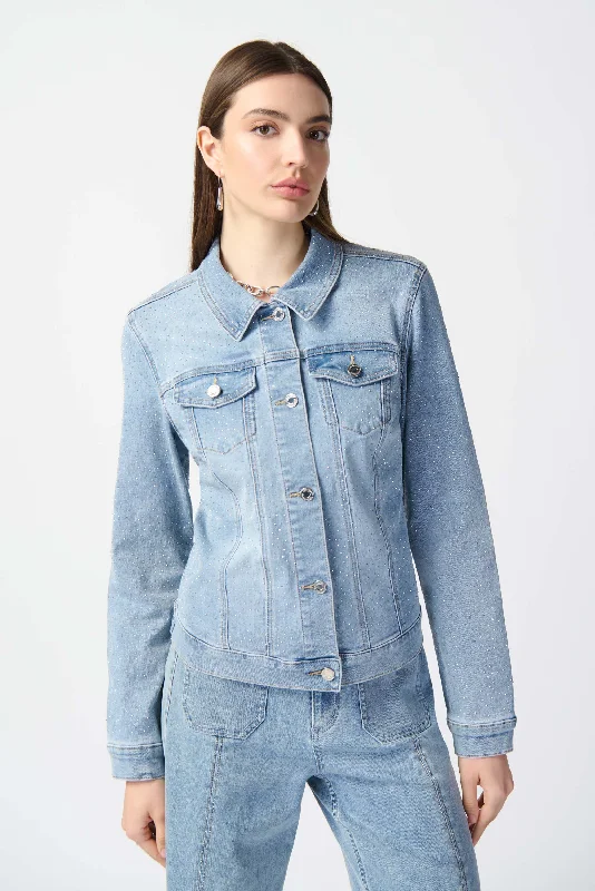 Women's eco - friendly organic pants Mom jeans for a nostalgic and casual look Joseph Ribkoff - 241914 Rhinestone Denim Jacket