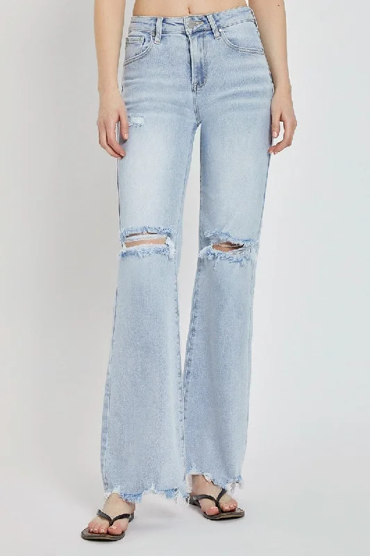 Women's pants for family gatherings Embroidered women jeans with intricate patterns Light Wash Wide Leg Jeans